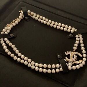 Elegant Pearls long  authentic  Chanel  Necklace with Silver Accents from Paris!